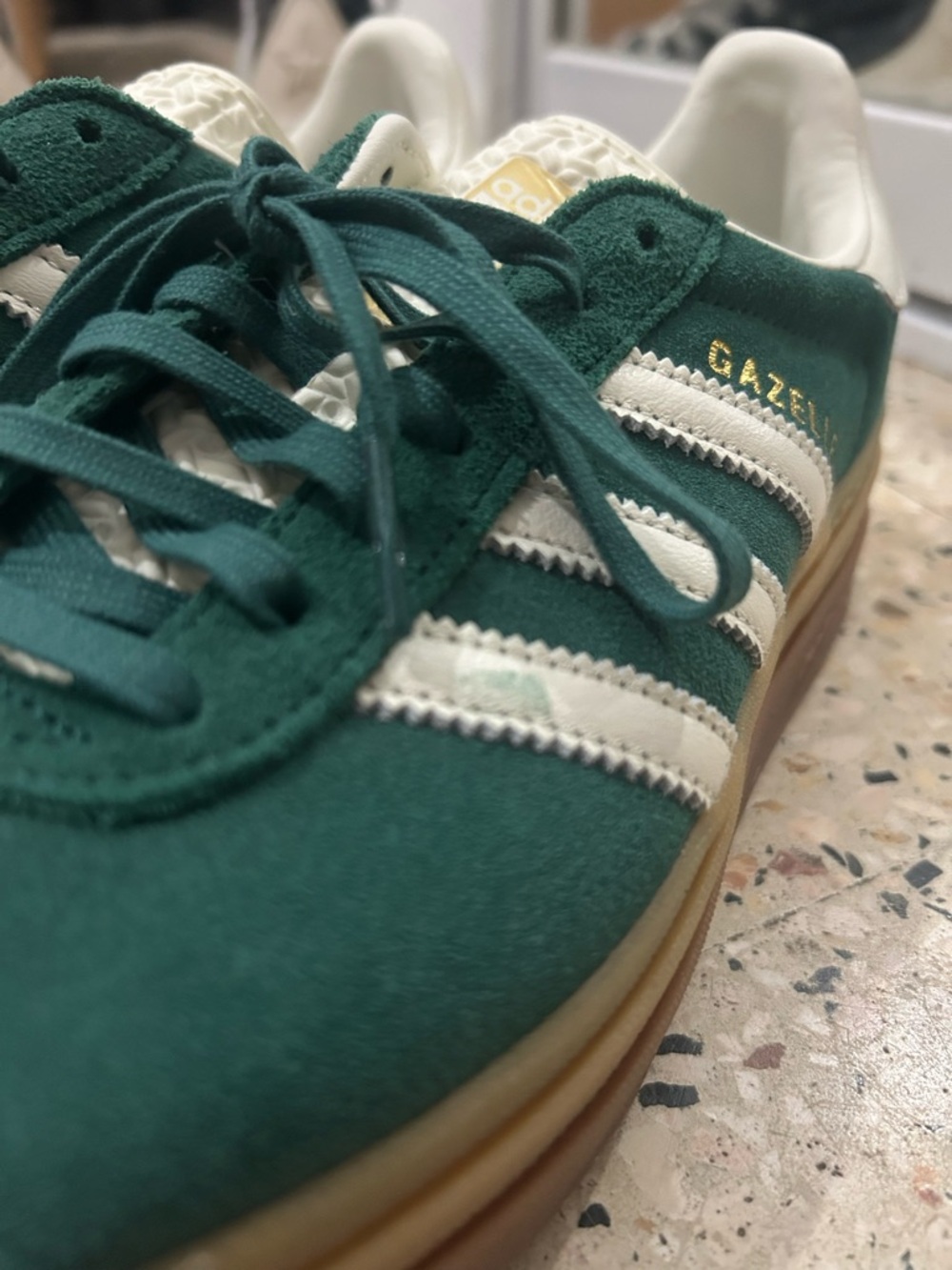 adidas Dark Green Suede Platform Sneakers with White Stripes - Picture 3 of 5